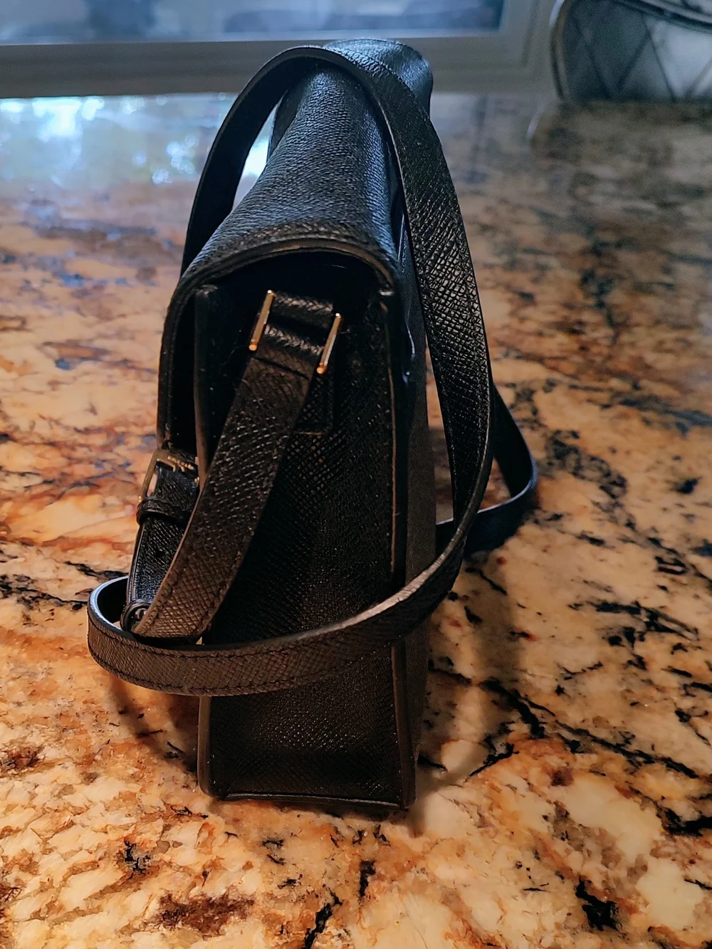 Cole Haan Black Leather Messenger Bag with Silver Hardware